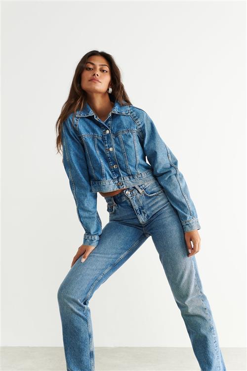 Gina Tricot - Bustier denim jacket - Denim jakker - Blå - L - Dame