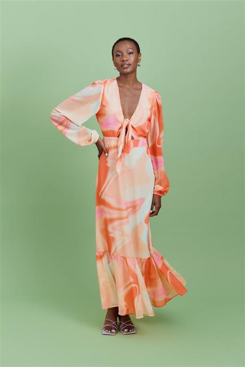 Gina Tricot - Chiffon party maxi dress - Kjoler - Orange - 38 - Dame