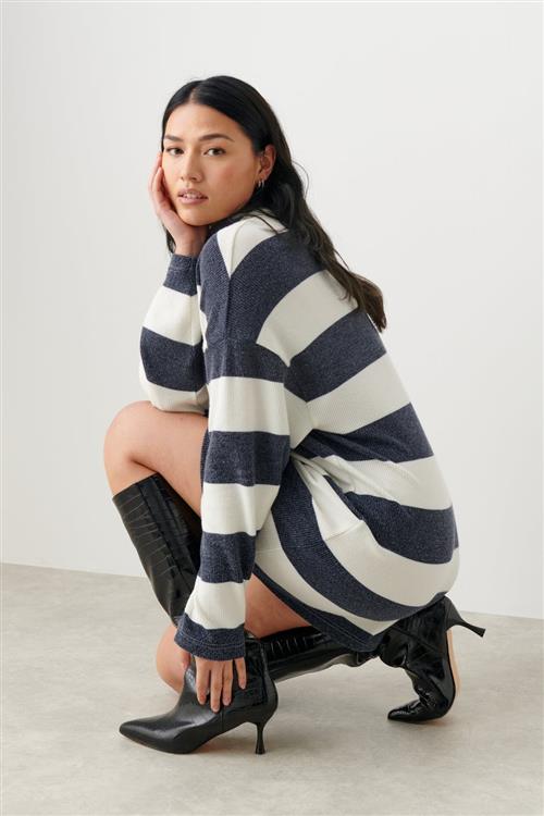 Gina Tricot - Rib polo dress - Alle kjoler - Blå - XL - Dame