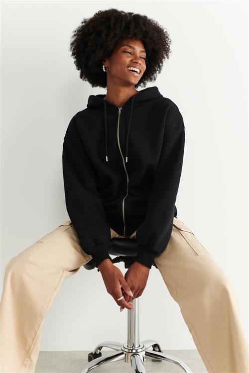 Gina Tricot - Oversized zip hoodie - Collegetrøjer - Sort - L - Dame