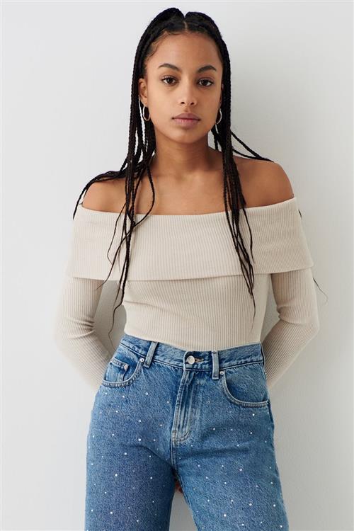 Gina Tricot - Off shoulder rib top - Off shoulder-top - Beige - L - Dame