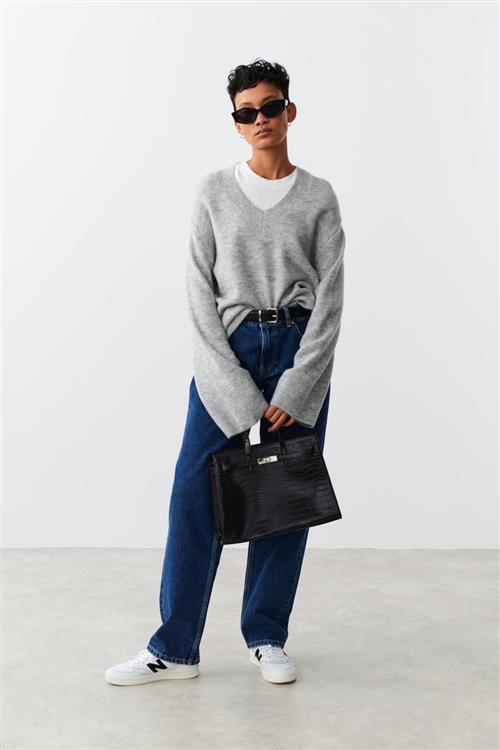 Gina Tricot - V-neck knitted sweater - Striktrøjer - Grå - XS - Dame