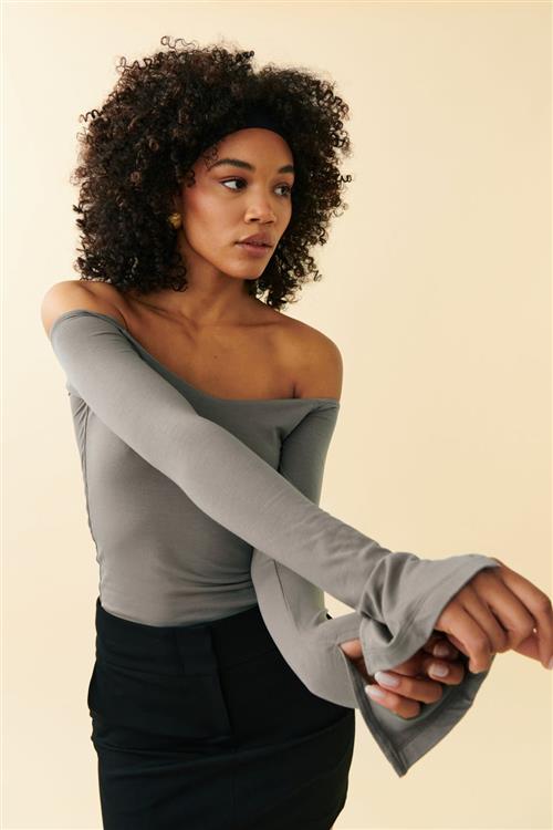 Gina Tricot - soft touch off shoulder top - Off shoulder-top - Grå - XL - Dame