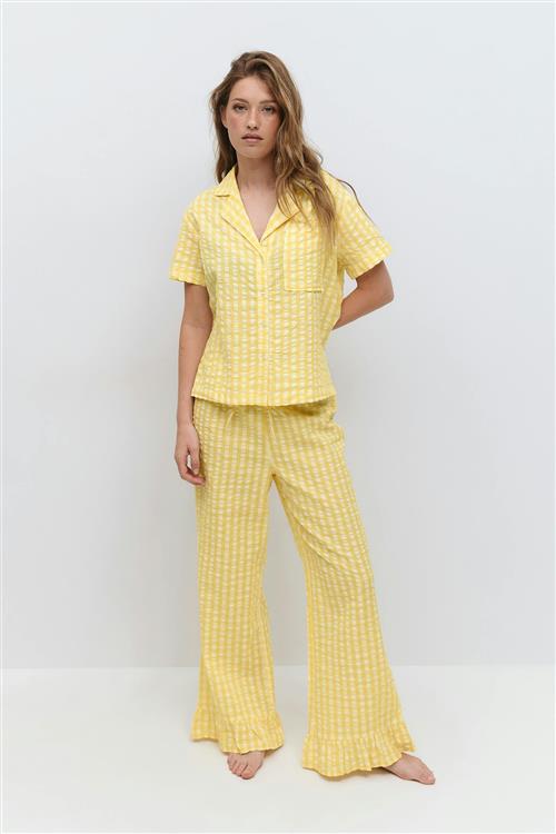 Gina Tricot - Gingham seersucker trousers - Vide bukser - Gul - M - Dame
