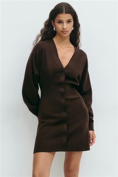 Gina Tricot - Knitted button down dress - Strikkjoler - Brun - M - Dame