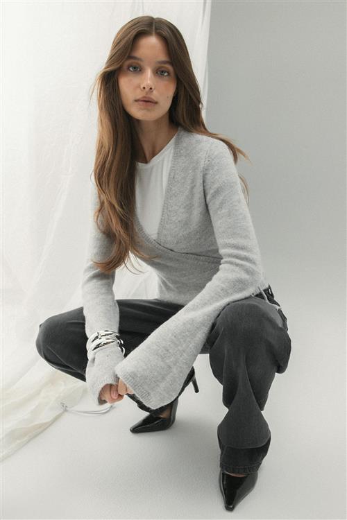 Gina Tricot - Knitted wrap cardigan - Cardigans - Grå - XL - Dame