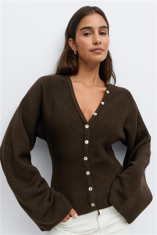 Gina Tricot - Fitted waist knitted cardigan - Cardigans - Brun - XL - Dame