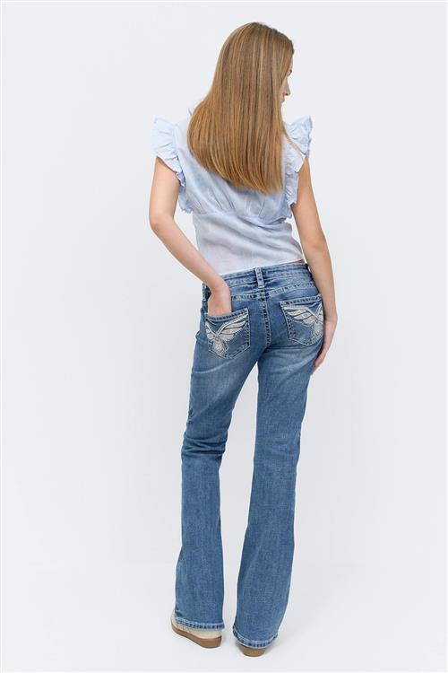 Gina Tricot - Y sparkle low flare jeans tall - low waist jeans til piger 9–14 år - Blå - 158 - Pige