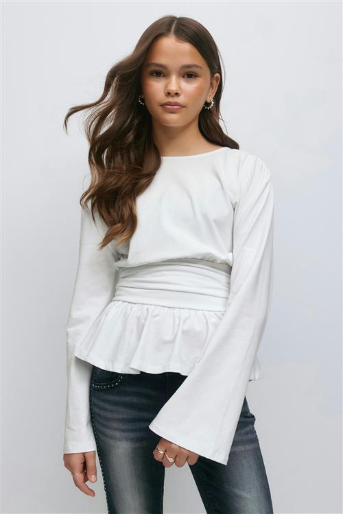 Gina Tricot - Y ruched long sleeve top - Toppe - Hvid - 170 - Pige