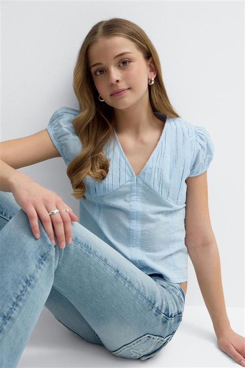 Gina Tricot - Y fitted short sleeve top - Toppe til piger 9–14 år - Blå - 170 - Pige