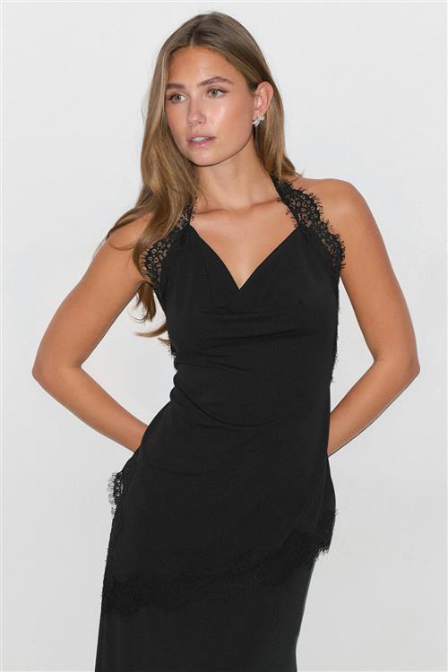 Gina Tricot - Asymmetric lace top - asymmetriske toppe - Sort - XL - Dame