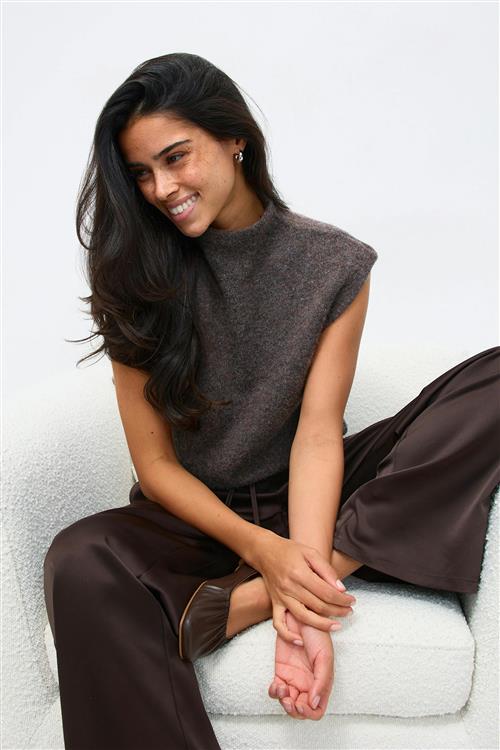 Gina Tricot - Funnel neck knitted top - Kortærmede strikkede trøjer - Brun - S - Dame