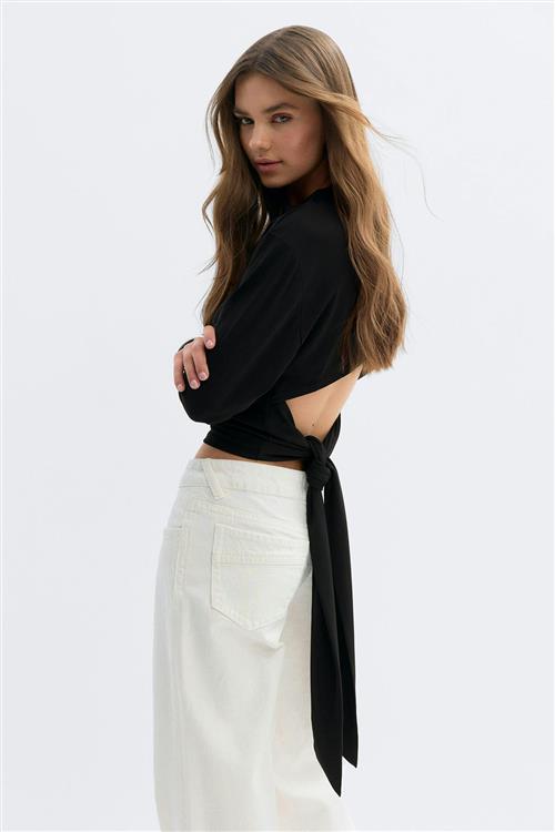 Gina Tricot - Open back top - Langærmede toppe - Sort - M - Dame