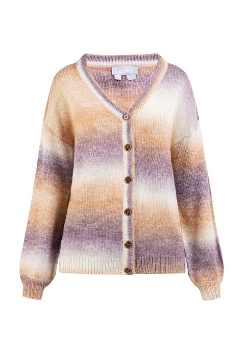 Usha Cardigan  ecru / cognac / mørkelilla