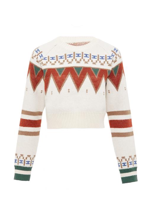 FENIA Pullover  blå / cognac / smaragd / hvid