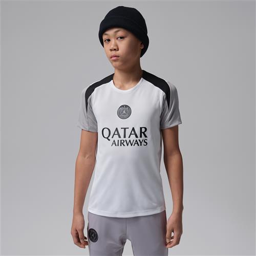 Maskinstrikket Paris Saint-Germain Strike Night Edition Jordan Dri-FIT-fodboldtrøje med korte ærmer til større børn - hvid