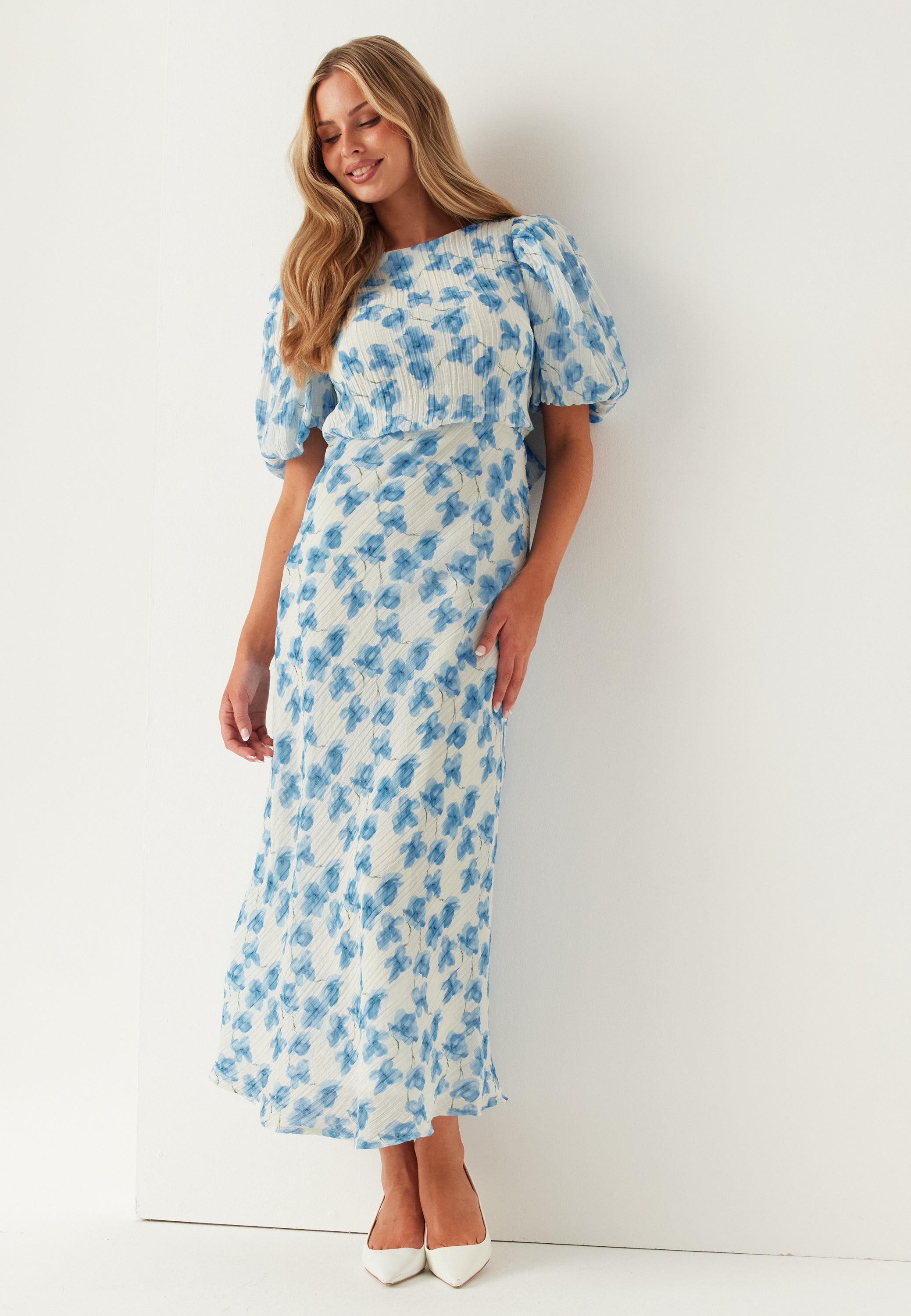 Bubbleroom Occasion Structured Puff Sleeve Ankle Dress