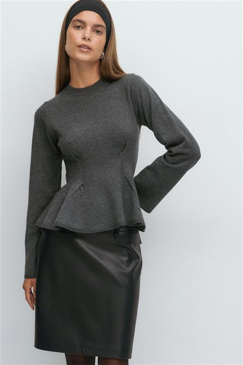 Gina Tricot - Knitted peplum top - Toppe - Grå - XS - Dame