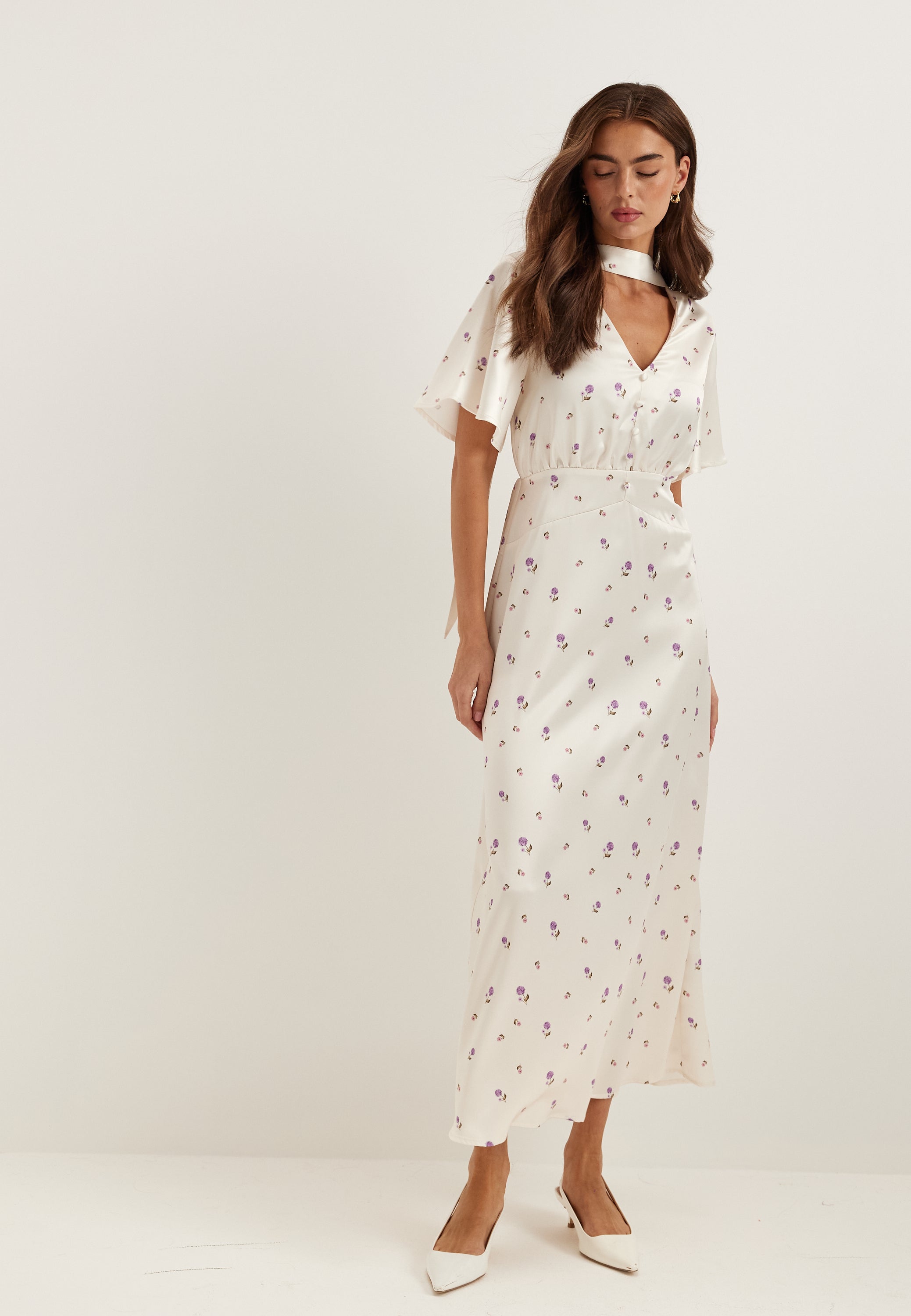 BUBBLEROOM Satin Scarf Maxi Dress