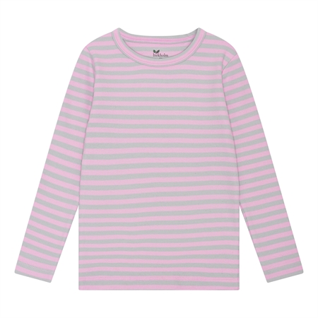 BIRKHOLM Stribet Rib Bluse Meleret Grå & Baby Lyserød