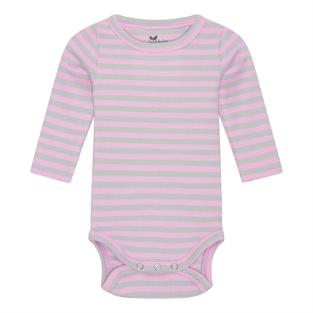 Se BIRKHOLM Stribet Rib Body Meleret Grå & Baby Lyserød hos SmartKidz