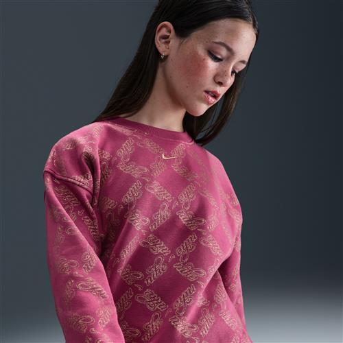 Oversized Nike Club Fleece-sweatshirt med rund hals til større børn (piger) - lilla