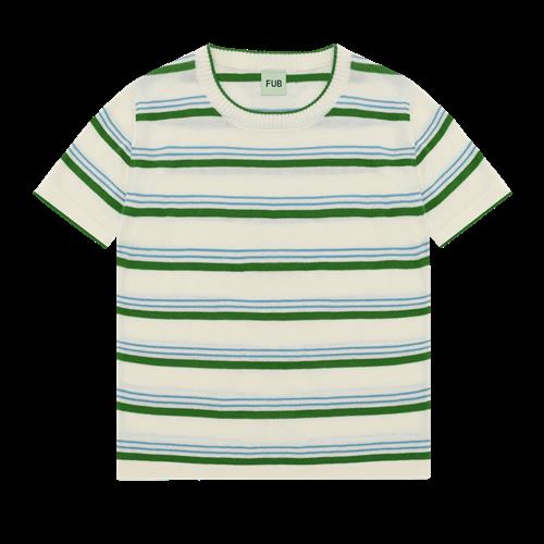 FUB Stribet T-shirt Ecru/pine  Ecru/Pine-120 cm  Grøn  120 cm  unisex