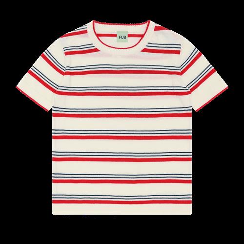 FUB Stribet T-shirt Ecru/red  Ecru/Red-130 cm  Rød  130 cm  unisex
