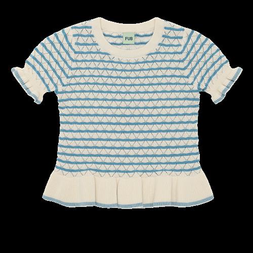 FUB Pointelle Tee Ecru/sea  Ecru/Sea-90 cm  Blå  90 cm  kvinde