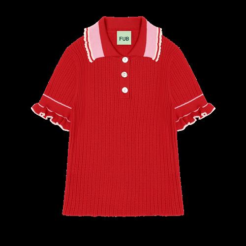 FUB Pointelle-polo Red  Red-130 cm  Rød  130 cm  kvinde
