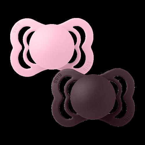 BIBS Supreme 2-pak Symmetriske Silikonesutter Baby Pink Plum  Baby Pink Plum 0+M Silicone Lyserød  0+ måneder  unisex