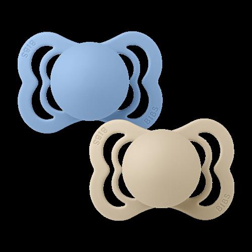 BIBS Supreme 2-pak Symmetriske Silikonesutter Vanilla Sky Blue  Vanilla Sky Blue 6+M Silicone Blå  6+ måneder  unisex