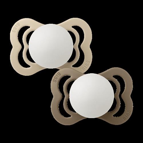 BIBS Supreme 2-pak Runde Silikonesutter Vanilla Dark Oak Glow  Vanilla Dark Oak GLOW 0+M Silicone Brun  0+ måneder  unisex