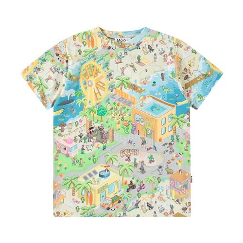 Molo Riley Short Sleeve T-Shirt Pixelcation 110 cm  Beige  110 cm  mand