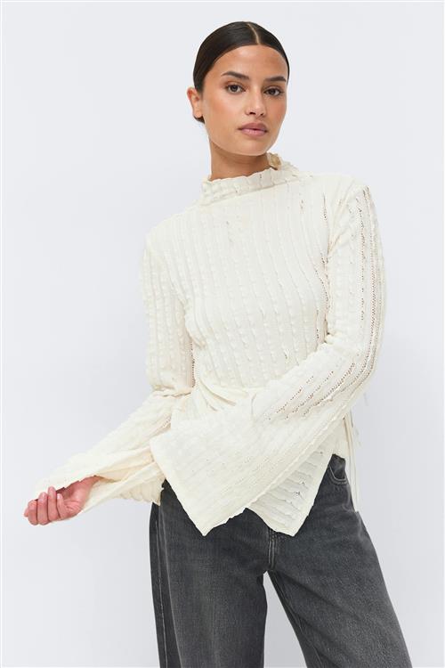 Gina Tricot - Textured tie detail top - Rullekravetrøjer - Hvid - M - Dame