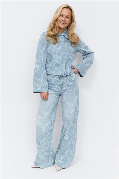 Gina Tricot - Embroidery jeans - wide jeans - Blå - 40 - Dame