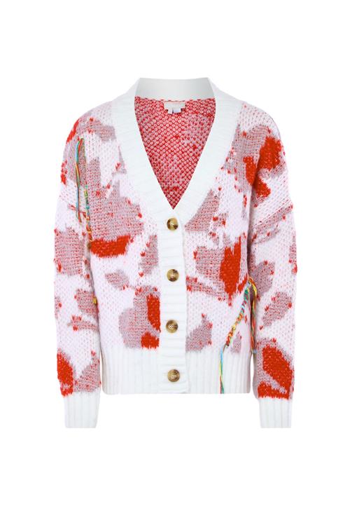 Jalene Cardigan  aqua / grå / knaldrød / offwhite