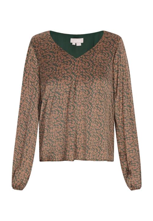 Usha Bluse  mokka / mørkegrøn