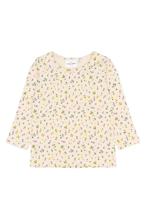 The New Siblings Selma Langærmet Rib Tee Gardenia Aop  Gardenia AOP-110 cm  Creme  110 cm  kvinde