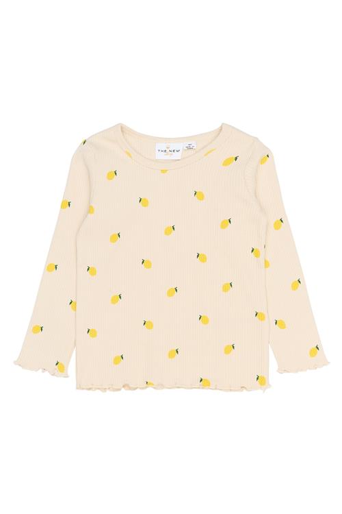 The New Siblings Smilla Langærmet Rib Tee Gardenia Aop  Gardenia AOP-92 cm  Creme  92 cm  kvinde