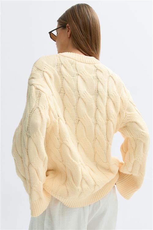 Gina Tricot - Chunky knitted cable cardigan - Cardigans - Gul - L - Dame