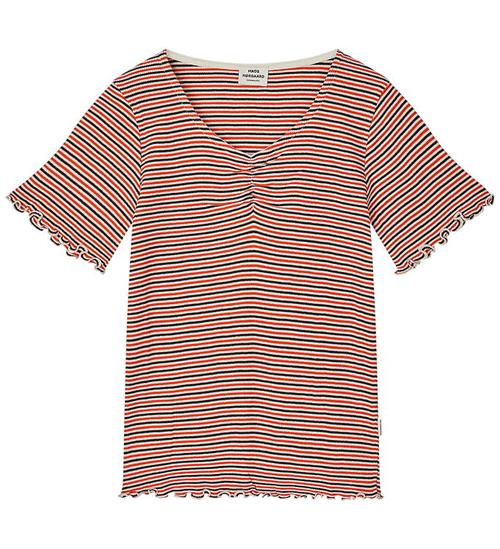 Mads Nørgaard T-shirt - Rib - Stripe Tiki - Fiery Red/Vanilla I