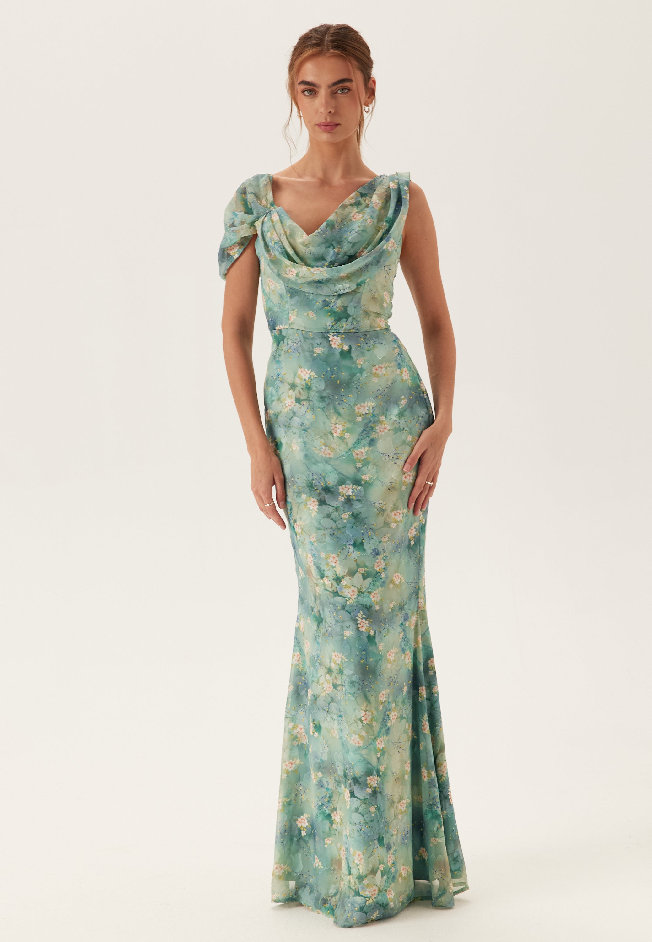 Goddiva Floral One Shoulder Maxi Dress