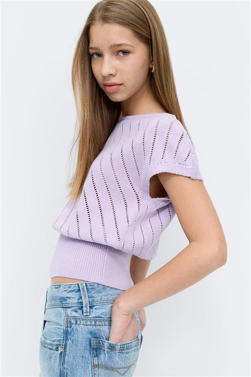 Gina Tricot - Y boatneck knitted top - Toppe - Lilla - 158/164 - Pige