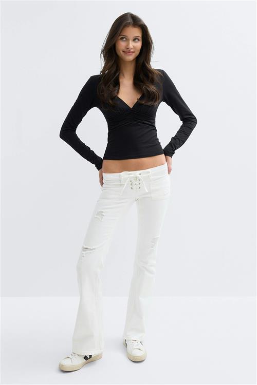 Gina Tricot - 14+ pleated tie jeans tall - Low waist jeans - Hvid - S - Dame