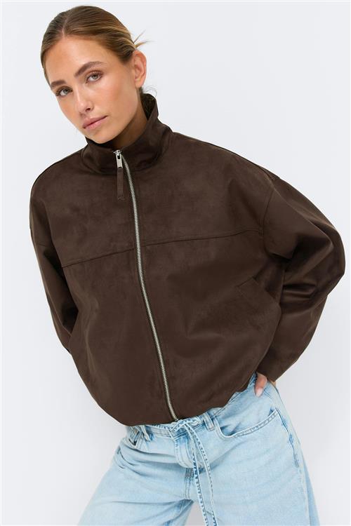 Gina Tricot - Faux suede high neck jacket - Frakker med høj krave - Brun - M - Dame