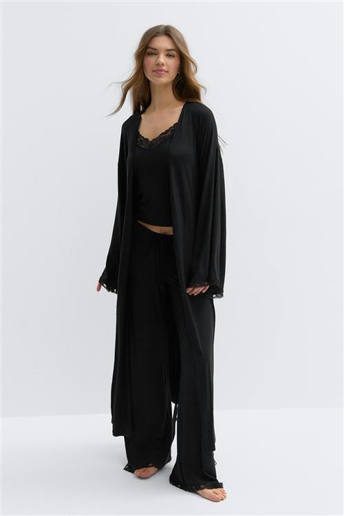 Gina Tricot - Soft lace loungewear robe - morgenkåber - Sort - S - Dame