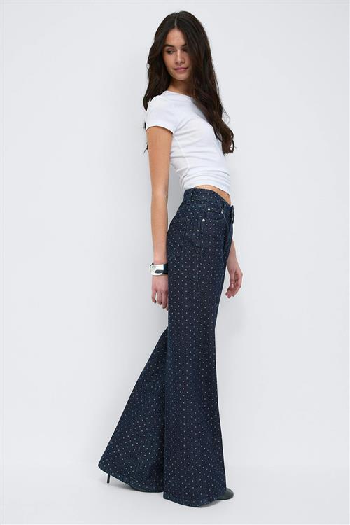 Gina Tricot - Polka dot jeans - Highwaist jeans - Blå - 34 - Dame