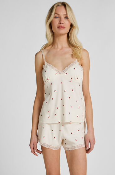 Se Hunkemöller Pyjamas Sæt Jersey Blonder Hvid hos Hunkemøller