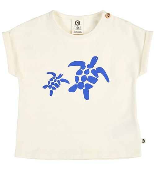 Müsli T-shirt - Turtle Print - Tofu m. Blå